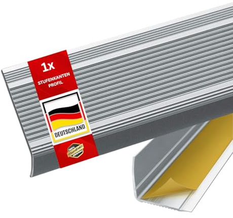 Floordirekt Treppenkantenprofil in L-Form aus Aluminium 1 Stück. 90x3.5x3cm - Selbstklebend - Silber für Parkett und Laminat Inkl. Montagematerial - Stufenkantenprofil Integral