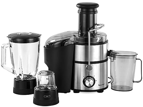 Innoteck Kitchen 3 in 1 Juicer Blender Grinder with 2L Glass Jug 800W Stainless Steel Blades with Pulse Function Lock On Feed Opening for Vegetables Fruits, Ice, Spices, Smoothies & Coffee