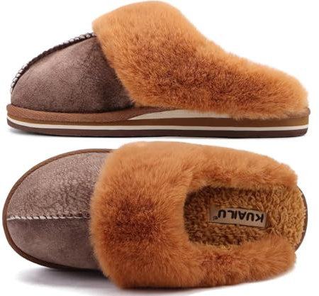 KuaiLu Pantofole Donna Invernali Pelose Chiuse Ciabatte Casa Calde Peluche Pelo Foderata Babbucce Comode Memory Foam Slippers Antiscivolo Suola Scarpe Marrone 42