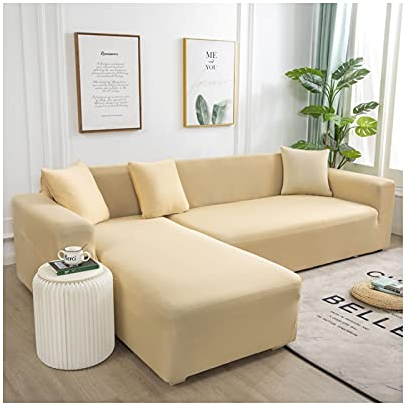 AMDXD Sofabezug 4 Sitzer+4 Sitzer, Einfarbig Sofa Stretchhusse für Wohnzimmer, in Polyester, Anti-Rutsch, Elastischer, Beige Gelb