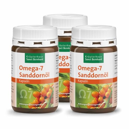 Sanct Bernhard Omega-7 Sanddornöl-Kapseln mit Sanddornöl aus biologischem Anbau, 3x 100 Kapseln