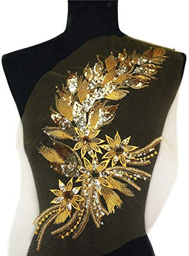 Yulakes 1PCS Pailletten Federschwanz Applikationen Aufnäher Bügelbild Aufbügler Bügeleisen auf Patches Pailletten-Stickerei Applikation für Kleidung zum Aufnähen DIY Design Verzierungen (Gelb)