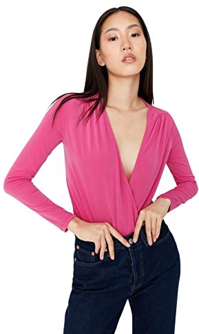 Trendyol Body de Punto Doble Botonadura Regular para Mujer Camisa, Fucsia, XS