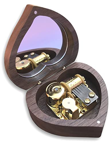 BinkeGG Braun Spieldose Nussbaum Holz Uhrwerk Herzförmige Spieluhr mit Sankyo Musik Mechanismus (Option 60 Melodien) (Once Upon a December)