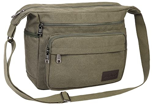 JAKAGO Wasserdichte Umhängetasche Herren,Multi-Tasche aus Segeltuch 15 Zoll Messenger Bag Arbeit Taschen für Herren & Damen,für Schule Reisen Arbeiten täglicher Gebrauch, Grün