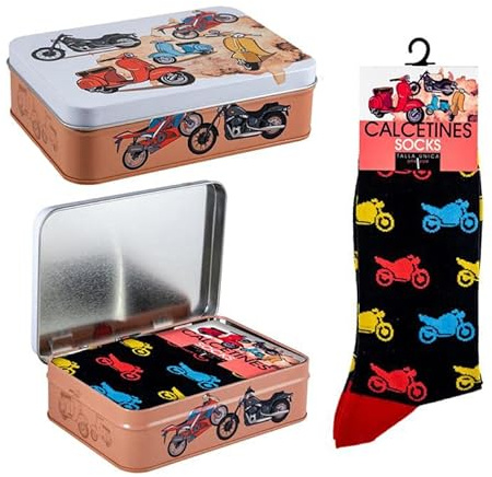 DRW Calcetines Motos Negros en Caja de Metal Talla Unica