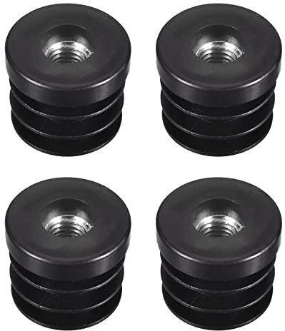 sourcing map 4Pcs Inserts for Round Tubes with M10 Thread, for 30mm/1.18 OD Round Tube, Round Black Plastic Plug Caster Insert Chair End Caps Furniture Leg Plug