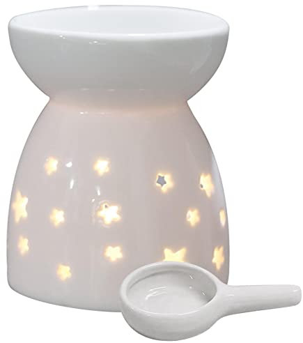 Duftlampe Keramik Weiß, Duftlicht Keramik mit Kerzenhalter Teelichthalter, Ätherisches Öl Brenner, Aromalampe für ätherische öle Teelicht, Aromabrenner für Duftöl Duftwachs, Zuhause Schlafzimmer