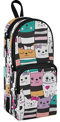 Mnsruu Nahtloses Muster mit Katzen, großes Federmäppchen, großes Stifteetui, Tasche, Halter, Schreibwaren-Organizer für Schule, Büro, mehrfarbig, Einheitsgröße, Taschen-Organizer