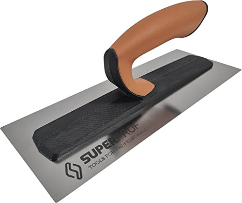 Super Prof by Maurerfreund, FLEX Comfort-Glättekelle, Extraleichte Carbon-Stütze mit Softgriff, Flexibles Edelstahl-Blatt 0,4mm (305x120mm)