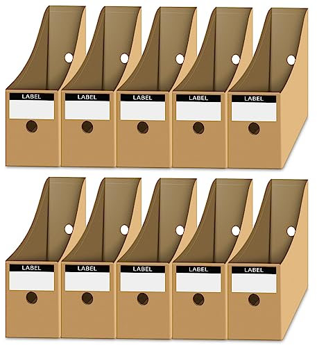 DUDSOEHO Magazine File Holder【10 Pack】- Cardboard Magazine Holder with Labels, A4 File Holder Document Storage Folder Dividers Desktop Organiser for Home School Office