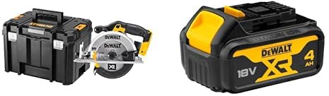 DEWALT - Scie Circulaire XR 18V - Scie Circulaire sans Fil avec Coffret TSTAK - 3700 trs/min - Lame Carbure 24 Dents 165 mm & Batterie XR 18V 4 Ah Li-Ion - DCB182-XJ - Témoin de Charge Lumineux