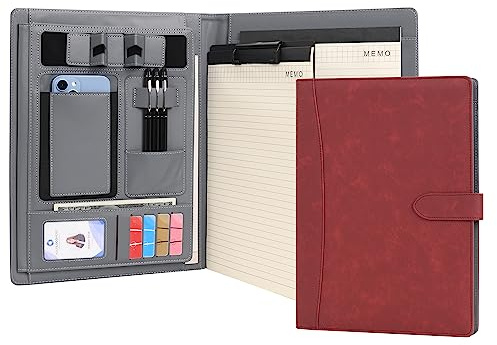 Wason Portfolio A4 Schreibmappe Kunstleder Portfolio mit Telefon Tablet Ständer & Klemmbrett Schreibblock, Ordner Datei Dokumentenhalter Hülle für Organizer Büro Schule Reisen (Rotwein)