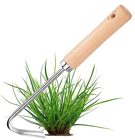 PAYFULLY Unkrautstecher Edelstahl Garten Manueller Weeder Wurzeljäter Gartengerät Unkrautjäter mit Holzgriff Manueller Weeder für Garten zum Graben, Umpflanzen, Jäten