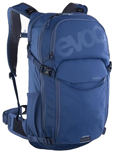 EVOC STAGE 18, Backpack (verstellbare Schultergurte durch BRACE LINK, AIR FLOW CONTACT SYSTEM, inkl. Trinkblasenfach, Werkzeugfach und Komprimierungsgurte, One Size), Denim