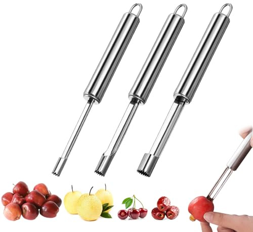 3 Pcs Corer and Pitter Multi-Function Fruit Corer and Pitter Remover Set Stainless Steel Pear Corer Pitter 3 Sizes for Home Kitchen,Apple, Pear, Cherries, Jujube, Red Dates, Berry, Chili