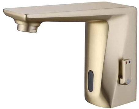 XJTNLB Wasserhahn mit Sensor Batterie Einhebelmischer Infrarot Sensor Wasserhahn mit Einstellbarem Temperaturbegrenzer Mischbatterie Waschbecken,Gebürstetes Gold