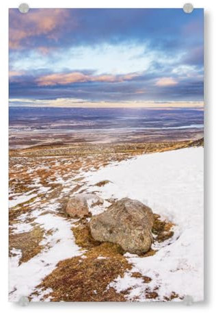 artboxONE Acrylglasbild 45x30 cm Natur Blick vom schneebedeckten Berg - Bild Island felsen Gipfel
