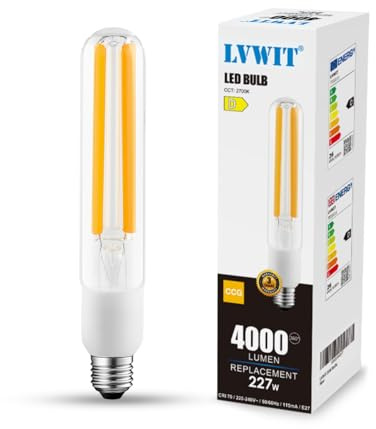 LVWIT E27 Filament LED Lampe Warmweiss T38, Vintage Glühbirne in Röhrenform, Retro Birnen, 26W ersetzt 227W, 4000 Lumen, E27 Fadenlampe LED warmweiß 2700K, Edison Leuchtmittel Glühbirne T38, 1er Pack