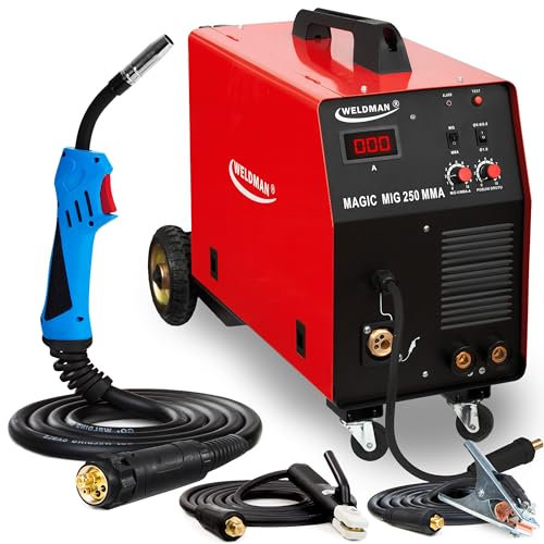 Weldman Magic MIG 250 - Soldador Inverter Profesional 200 A 230/400 V - MMA y Flux - Con Chasis Rodante, 4 Rodillos para Bobinas de 15 kg - Euroconector