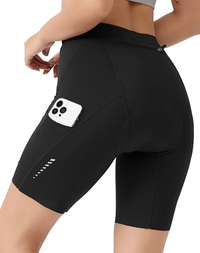 VeloVibe Radlerhose Damen Gepolstert 6D mit Tasche Schnelltrocknende Radhose Damen Kurz atmungsaktiv Fahrrad Hose mit breitem und dichtem Polster Schmerzfrei