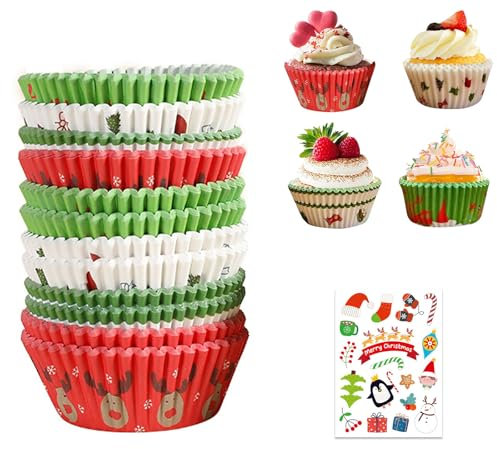 Caissettes Cupcake Noël en Papier, Moule à Muffin Antiadhésif, 200 Pièces