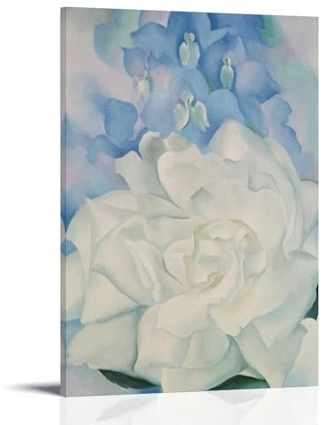 HDMMXEN Georgia O'Keeffe Gemälde, weiße Rose mit Rittersporn (weiße Rose mit Rittersporn), gedruckte Poster, Leinwand, Wandkunst, Kunstdrucke zum Aufhängen, Foto-Idee, Dekoration, Wohnkunst, 60 x 90
