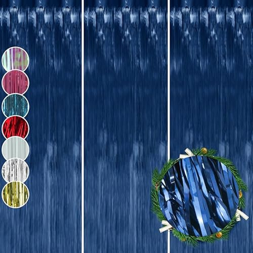 HOVUK Folienvorhang-Dekorationen, 50 cm, metallisches Lametta, Party-Hintergrund, Türhänger, Wandfolie, Luftschlangen für Weihnachten, Geburtstag, Hochzeit, Urlaubsparty, 3 Stück