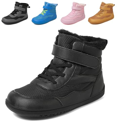 Hitopteu Kids Snow Boots Boys Girls Winter Boots Warm Barefoot Boots Kids Label Size 26 Black Child 8.5