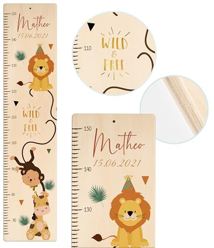 Kidsmood - Personalisierte Messlatte Kinder aus Holz – Hochwertige Messleiste & Wand-Deko für Baby- & Kinderzimmer mit abenteuerlichem Wild & Free – Tolles Taufgeschenk für Mädchen & Jungen (65-140cm)
