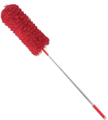 ASelected Plumeau télescopique Lavable - Long et Extensible - en Microfibre - avec Tige d'extension télescopique de 274,3 cm - pour Le Nettoyage des Ventilateurs à Haut Plafond (Rouge)