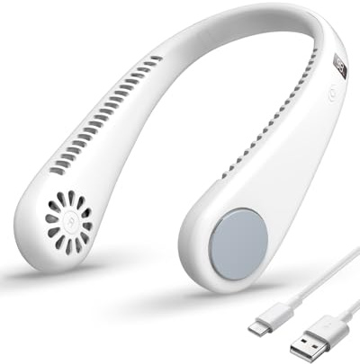 Portable Neck Fan, 5200mAh Rechargeable Hands Free Bladeless Fan with 360° Airflow, 4-Speed Settings, Silent & Lightweight, Cooling Ideal for Outdoor, World Cup, Traveling Use, Father Day Gifts