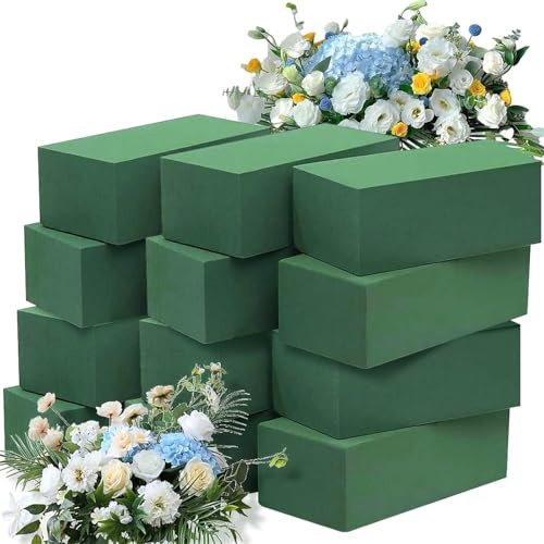 Denxahao Steckschaum Blöcke Rechteckiger Grüner Blumen Schwammblock für Frischblumen Steckschwamm Steckmoos Blumengestecke Steckziegel Steckschwamm zum Basteln Feiern Hochzeit (12pcs)