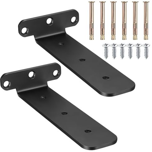 2 Piezas Soporte Estanteria Pared Flotante, 200mm Soportes para Estantes Baldas Invisibles, Soportes de Estante Flotante, Escuadras de L para Estanterias Madera Estantería Cocina Comedor, Negro