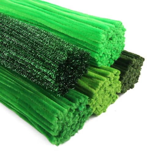 TOAOB 400 Stück Pfeifenputzer zum Basteln 5 Verschiedene Grün Chenilledraht | Enthält Glitzer Pfeifenreiniger, 6 mm x 30 cm, Pipe Cleaner Basteln Set, für DIY Handwerks