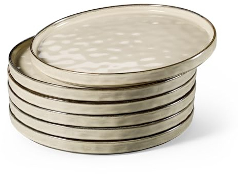 Homikit 6-Piece Stoneware Dinner Plates, Desert Khaki, 26cm Round | Dining Serving Large Plates for Kitchen Restaurant Christmas, Reactive Glaze & Non-scratch, Dishwasher and Microwave Safe