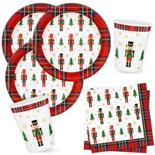 BFB Weihnachten Pappteller Servietten und Pappbecher Set Weihnachtssoldat für 16 Personen Weihnachtsgeschirr