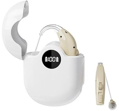 Hearing Amplifier for Seniors, Rechargeable Digital Sound Amplifier Devices with Charging Case, Easy-to-Use & Noise Reduction, Clear Audio, 25Hrs Battery Life for Elderly Women & Men - Pair