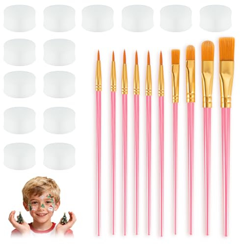 Pinceaux Maquillage Enfant - Lot de 10 Pinceaux et 14 Éponges - Poils en Nylon Haute Qualité pour Débutants, Peinture Corporelle, Carnaval et Halloween