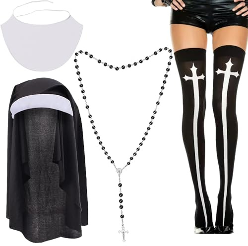 QIZHIQIAMY Nonnen Kostüm Nonnenkostüm Halloween Nonnen Costume Nonnenhaube für Damen Halloween Cosplay Nonne Kostüm Zubehör