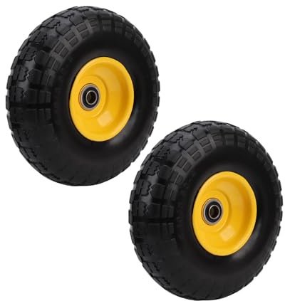Yctze Lot de 2 Pneus en Caoutchouc Plein de 10 Pouces pour Brouette, Pneus Gorilla Cart avec Roulements à Double étanchéité et Bande de Roulement Dentelée pour Diables, Chariots,