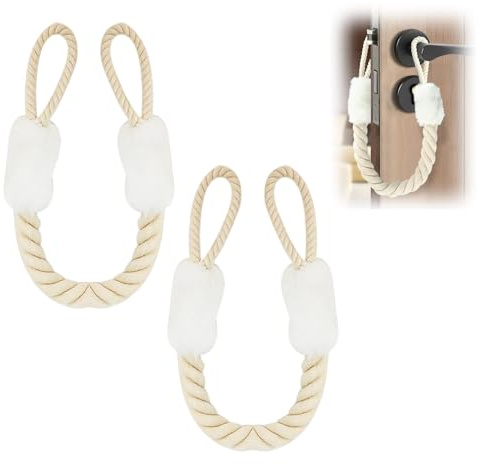 Türseil Klinke, 2 Stück Türschnüre Klemmschutz, 60 cm Türstopper Klinke Baumwolle Türstopper, Türkordel Weiß, Klemmschutz für Türen, für Schränke, Seniorenräume, Haustierbereich