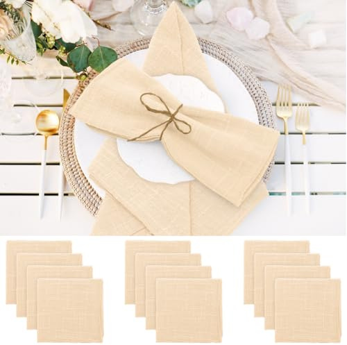 Wapasezyar Stoffservietten 12er Pack, 42x42cm Leinenservietten Waschbare Tischservietten für Weihnachten, Restaurant, Hochzeiten, Veranstaltungen, Familienfeiern, Geburtstage, Partys (Beige)