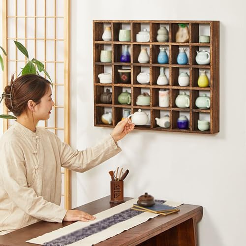 Dailify Tassenregal Dekoratives Tassenregal für Teestuben, Wand Tee- / Kaffeetassenregal Holz, 9 16 24 25 30 40 48 Gitterregale für Teekannen(4x8 32 Grid)