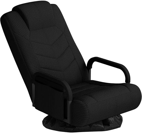 Yaheetech Chaise Gaming au Sol avec Dossier Pliable à 6 Positions Réglables et Support Lombaire, Fauteuil Gaming Pivotant à 360° avec Accoudoirs, pour Adultes, Adolescentes, Enfants Noir