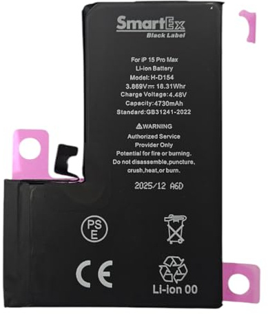 Smartex® Black Label Batterie Compatible avec iPhone 15 Pro Max - Haute capacité 4730 mAh