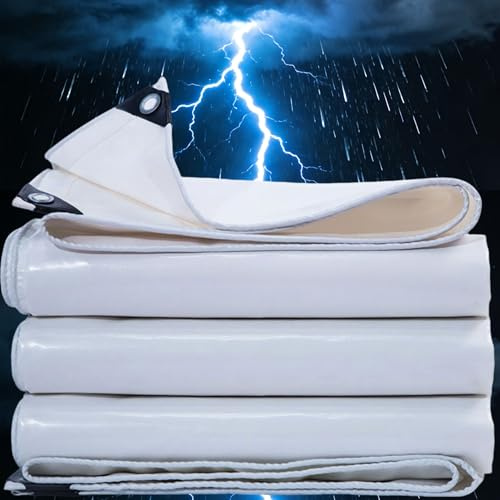 Telone Impermeabile per Esterno 3.5x4.5m Telo Occhiellato Rinforzato in pvc Copertura per Piscina Auto, Mobili da Giardino, Antipioggia e Antivento bianco