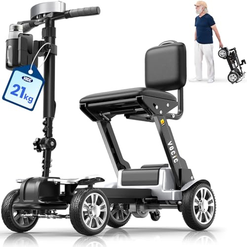 VOCIC D71 Kohlefaser Elektromobil klappbar leicht für Senioren 21KG | Elektrisch Mobilitätsroller mit längenverstellbaren Rahmen bis 150KG,Flugzeugzertifizierung,5 Jahre Support (Schwarz Silber)