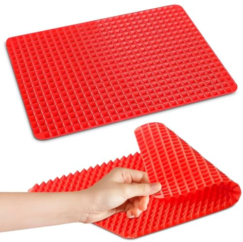 Zibpros Tapis de cuisson en silicone rouge à surface motif pyramide antiadhésive, résistant à la chaleur, réduction des matières grasses, 40,6 x 29,2 cm