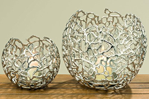 Aluminium Windlicht Fidan - silber - Kerzenhalter - Durchmesser 19 cm